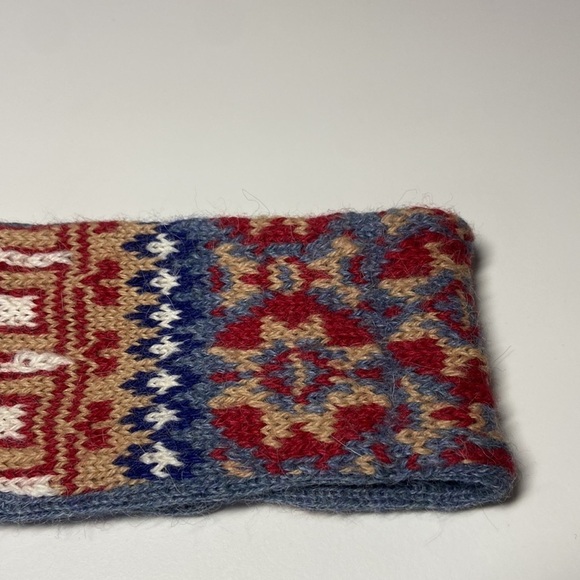 Emilime Boho Headwrap 100% Alpaca Tribal Print Red Blue - Picture 3 of 10